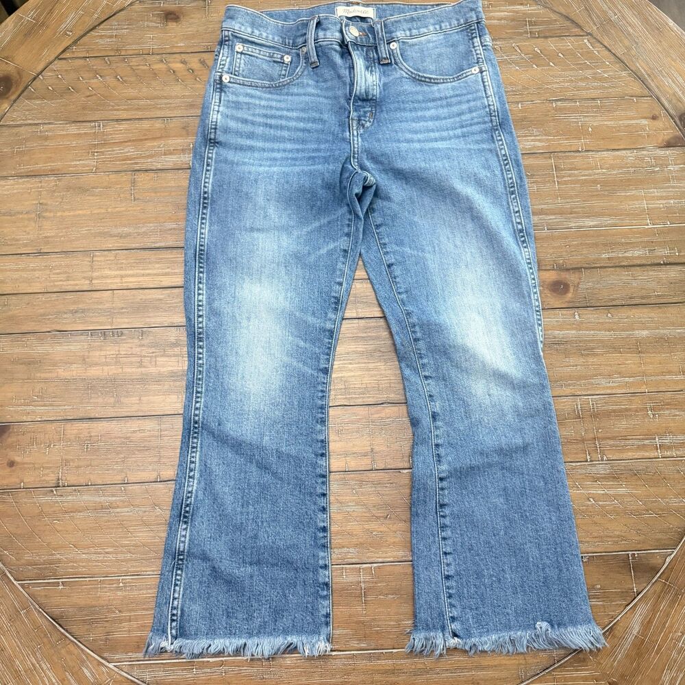 Madewell Cali Demi Boot Cut Jeans 28P Petite Raw Hem Medium Wash Stretch Casual